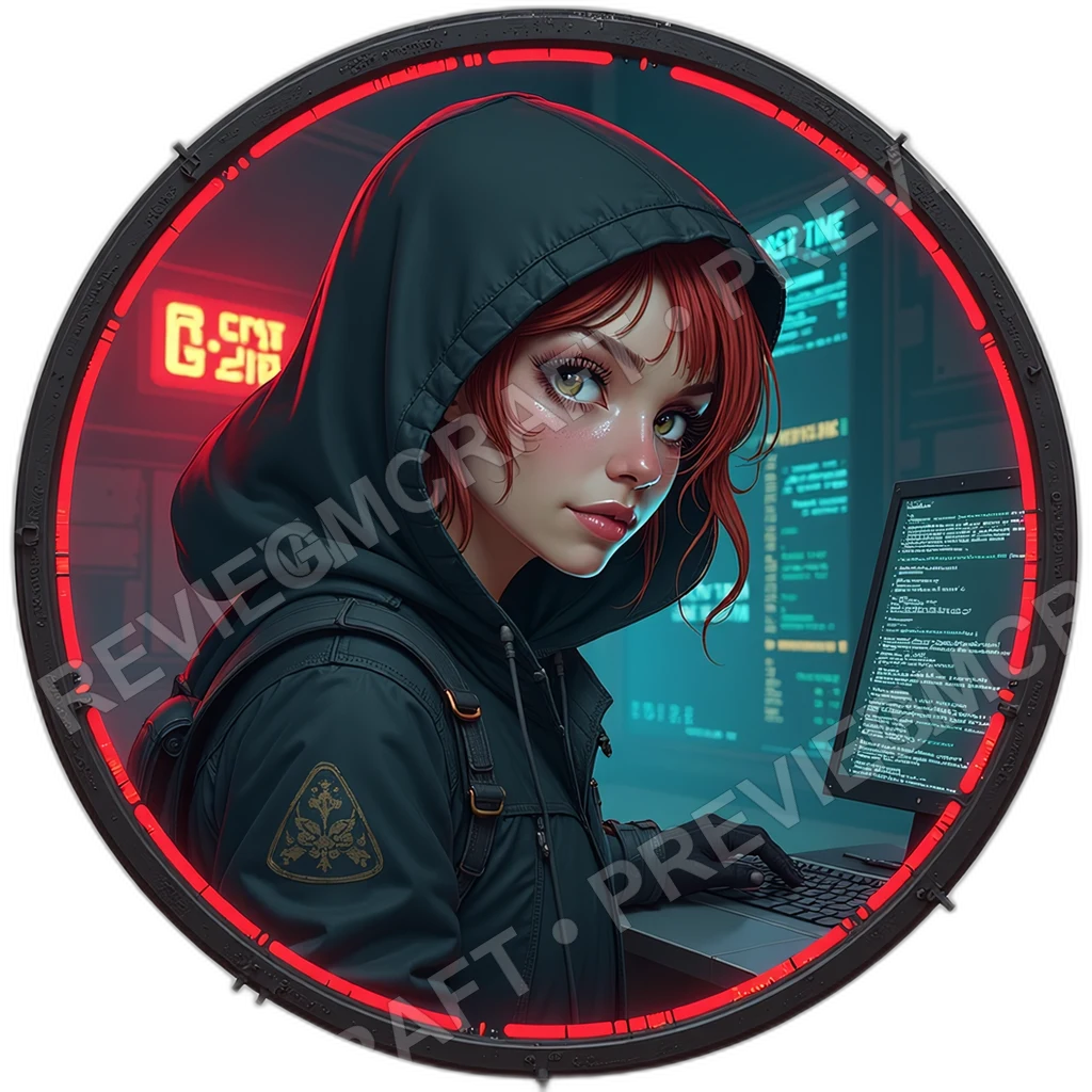 Hooded Codebreaker, Female, Subdermal Server Node, Spilled Coffee Stains On Gloves, Finger Tip Decrypt Pads, Flickering Tattooed Lines, Hackers, ,Seni 0001 top-down token preview