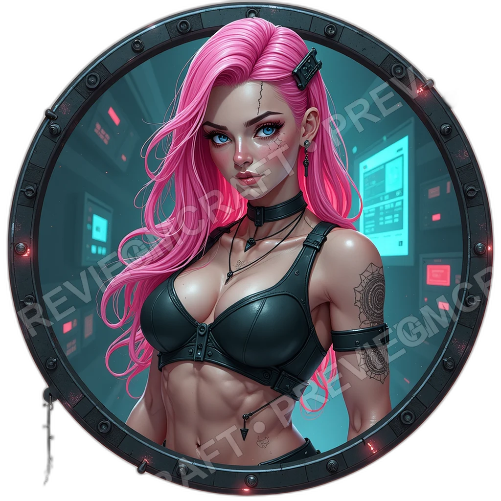 Temple Node Coder, Female, Cranial Wire Halo, Fingertip Decrypt Pads, Solder Stained Gloves, Hackers, ,,1.8,, ,Muscular Build,1.8,, ,Baby Pin 0001 top-down token preview