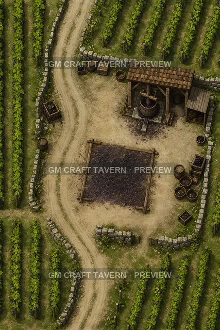 Vineyard Threshing Patch With Mule Track And Press Shelter battlemap preview