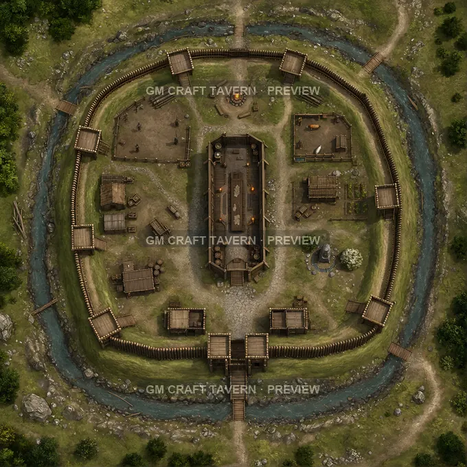 Aperçu de la battlemap Fort à fossé et talus avec longue halle centrale