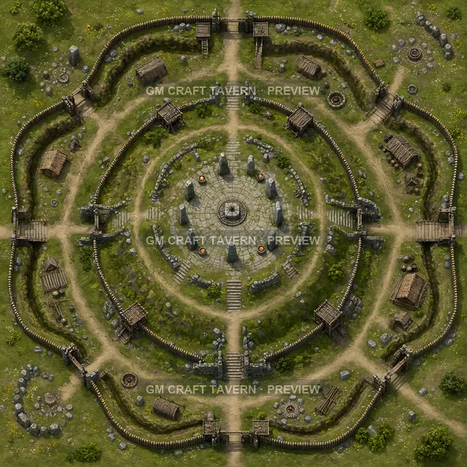 Aperçu de la battlemap Fort du tertre sacré avec cour et cercle de pierres