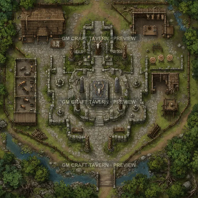 Stone Hunting Shrine With Antler Trophies battlemap preview