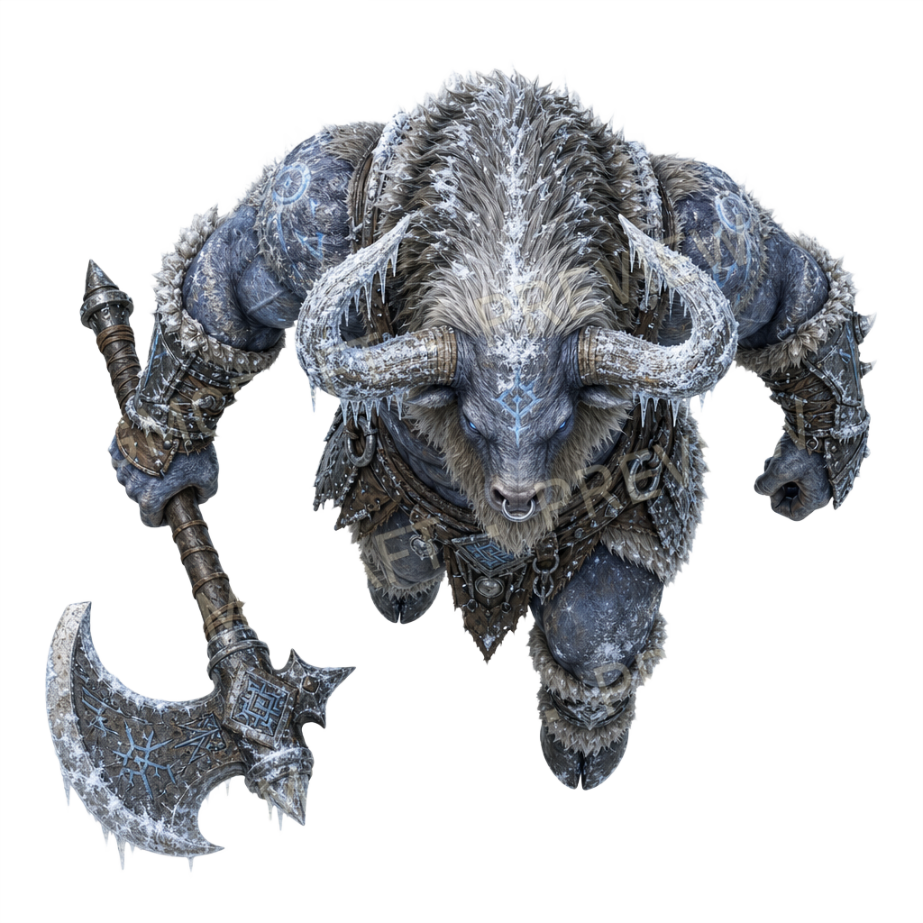 Monstre de glace 25 Champion minotaure du givre, aperçu de token vu du dessus