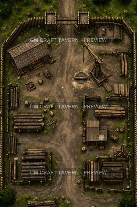 Aperçu de la battlemap « Parc à bois du village près d’une porte de palissade »
