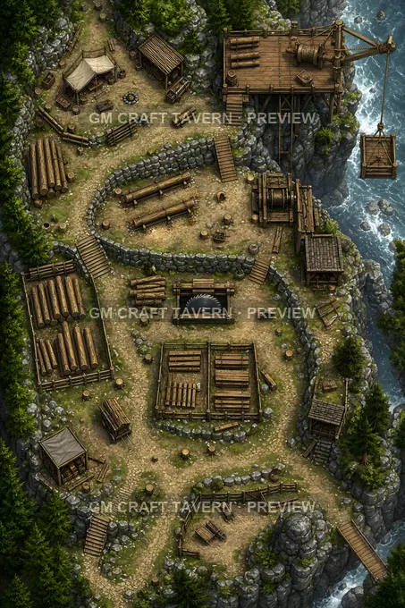 Aperçu de la battlemap « Terrasse de coupe de cèdres en montagne avec plateforme de levage à corde »