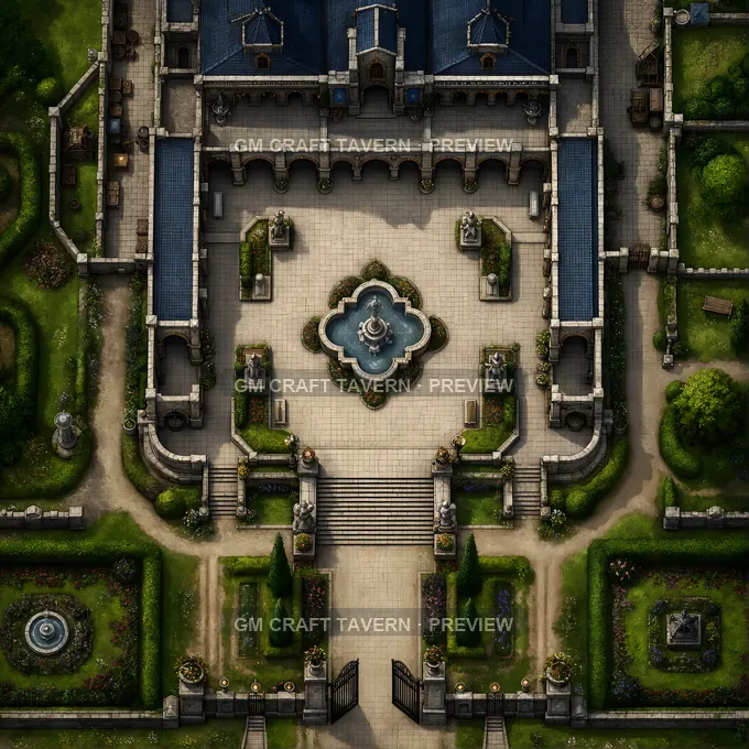 Fountain Reception Court With Arcades And Guest Steps battlemap preview