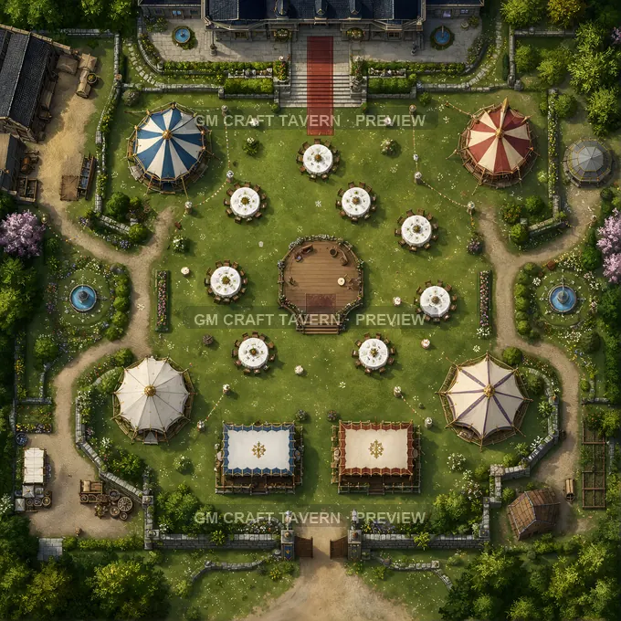 Feast Lawn With Pavilions And Musician Platform battlemap preview