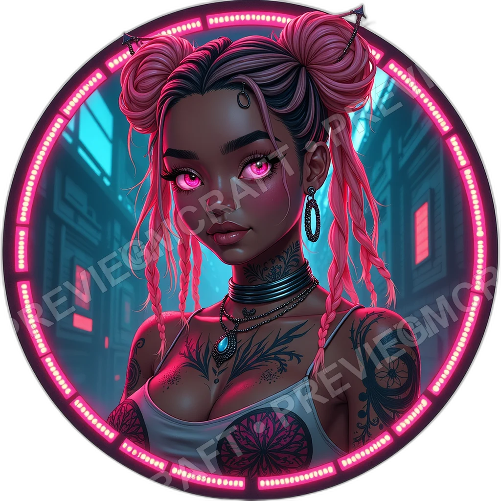 Neon Vlogger, Female, Lip Display Ticker, Sponsored Charm Necklace, Pocket Holo Recorder, Curated Backdrop Patch, Media Influencers, ,,1.8,, 0001 top-down token preview