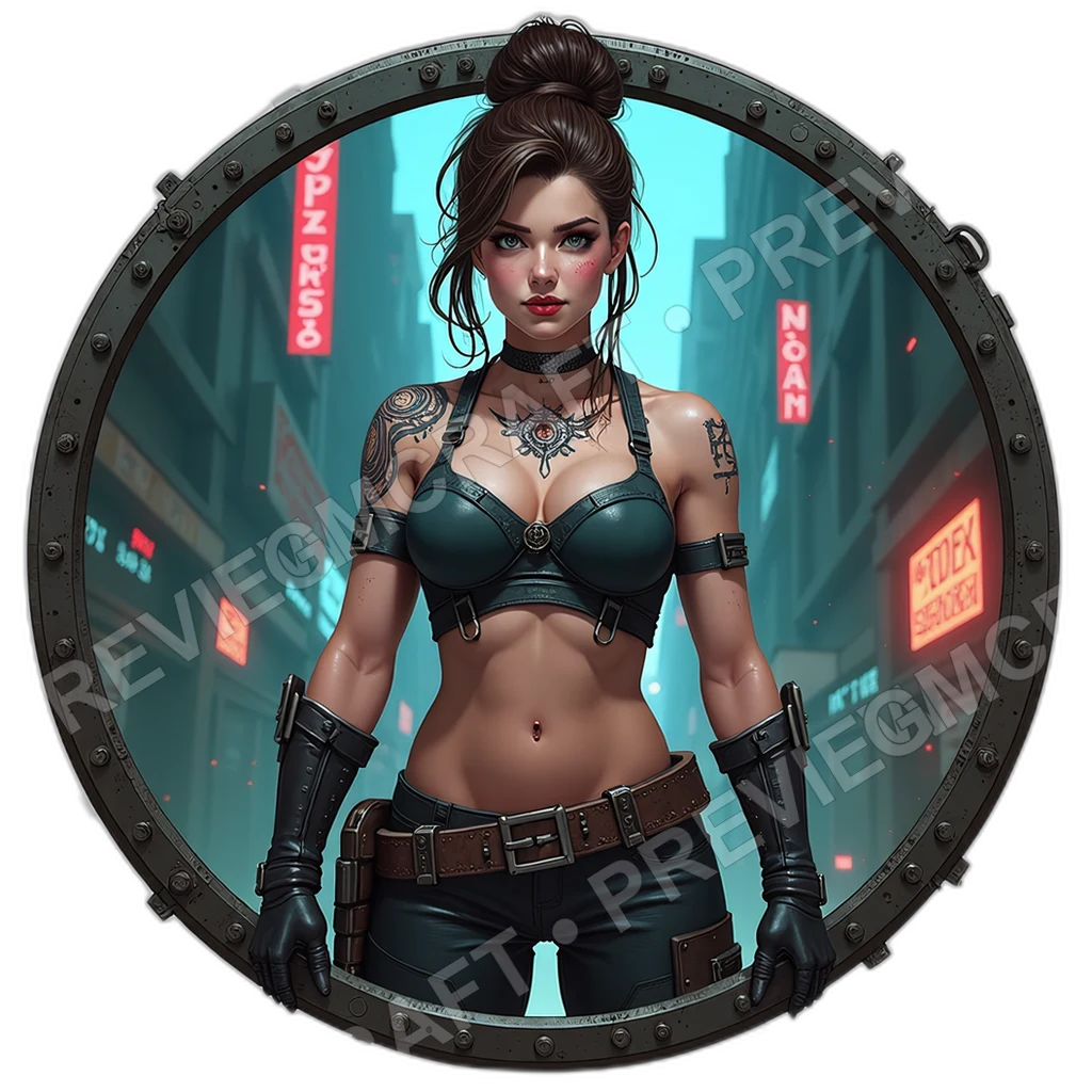 Armored Contractor, Female, Ballistic Torso Plates With Tally Marks, Detachable Grenade Spine, Reinforced Knee Pistons, Heat Blackened Boots, Mercenar 0001 top-down token preview