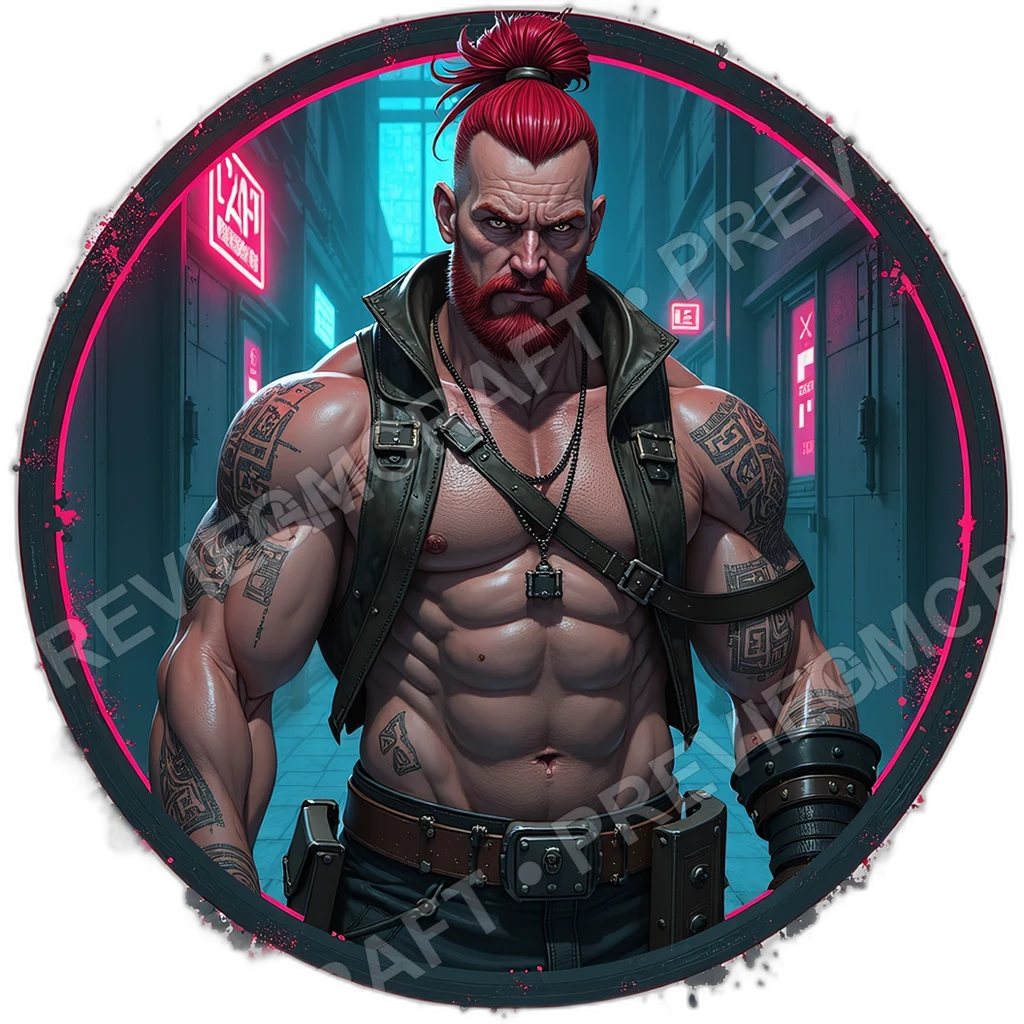 Armored Freelance, Male, Hydraulic Forearms, Magnetized Ammo Bandolier, Blood Etched Monofilament, Tracked Combat Boots, Mercenaries, ,Older Adult Age 0001 top-down token preview