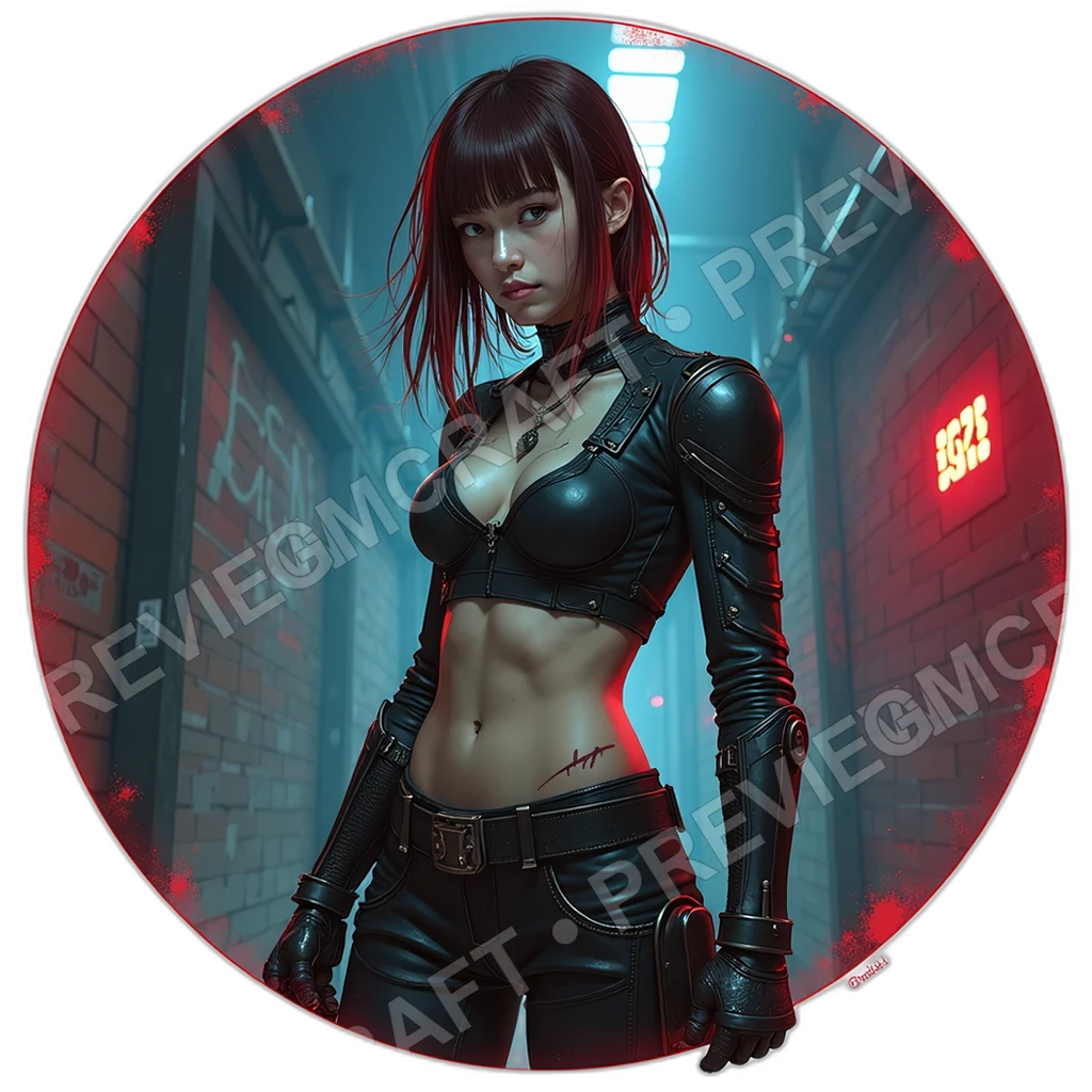 Half Plated Samurai, Monofilament Katana, Ocular Targeting Array, Burn Scar Across Chest, Reinforced Heavy Boots, Mercenaries, ,Young Adult Age,1.8,, 0001 top-down token preview