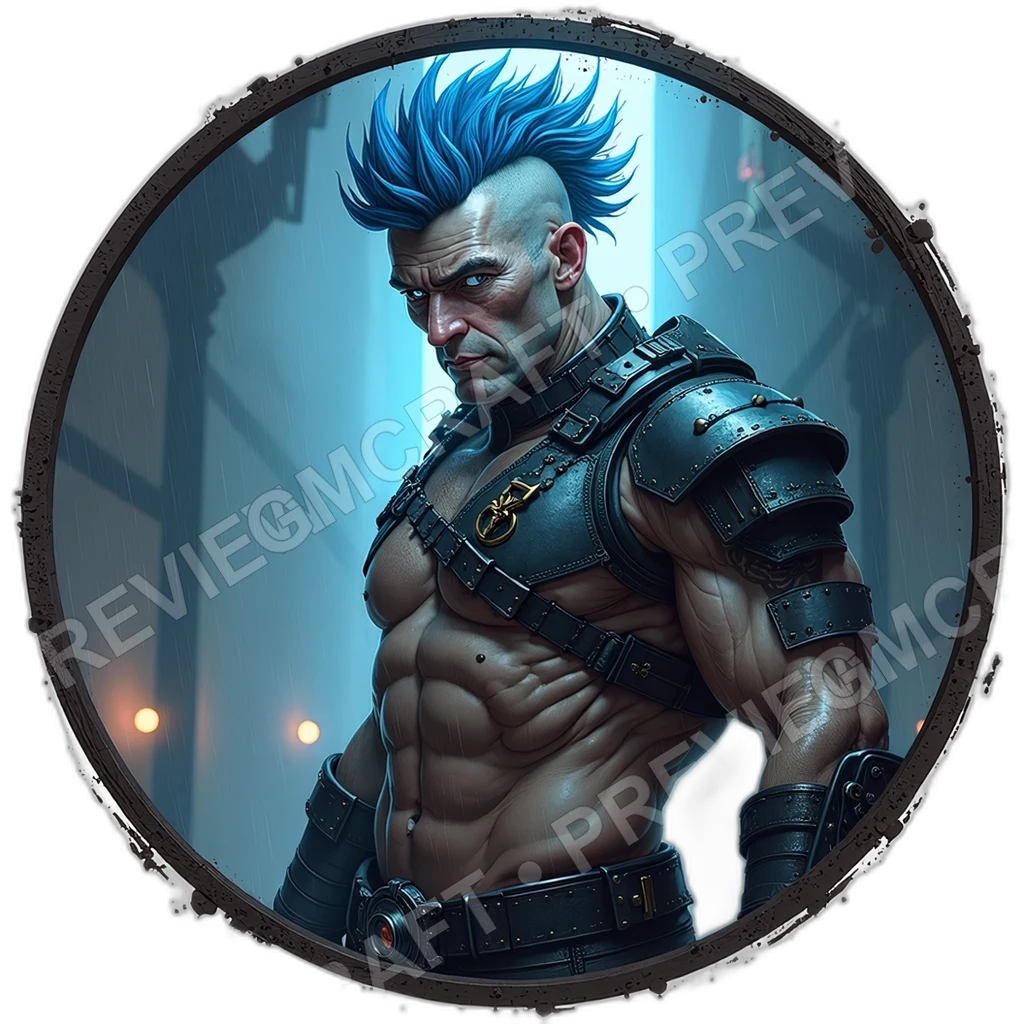 Mercenary Brute Male Armored Exosine Hips Grenade Holster Heat Scorched Pauldrons Tally Blade Mercenaries, ,Older Adult Age,1.8,, ,Extremely Muscular 0001 top-down token preview