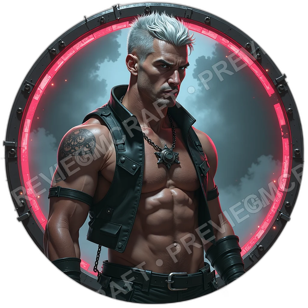 Shatterplate Bruiser, Male, Reinforced Collarbones, Rotary Chain Harvester, Scorched Trophy Plate, Mercenaries, ,Adult,1.8,, ,Very Slim Build,1.8,, ,S 0001 top-down token preview