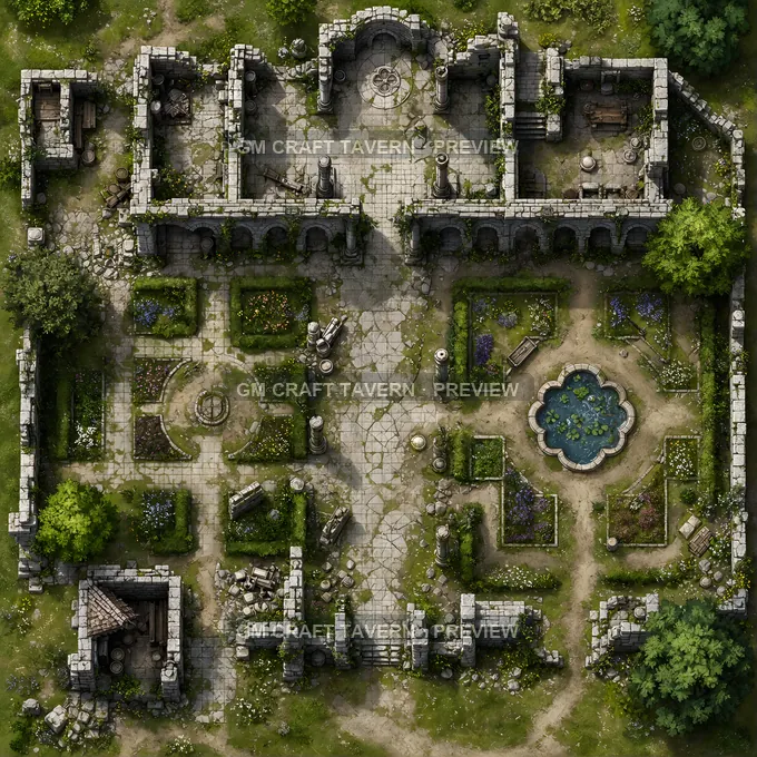 Ruined Monastery Garden battlemap preview