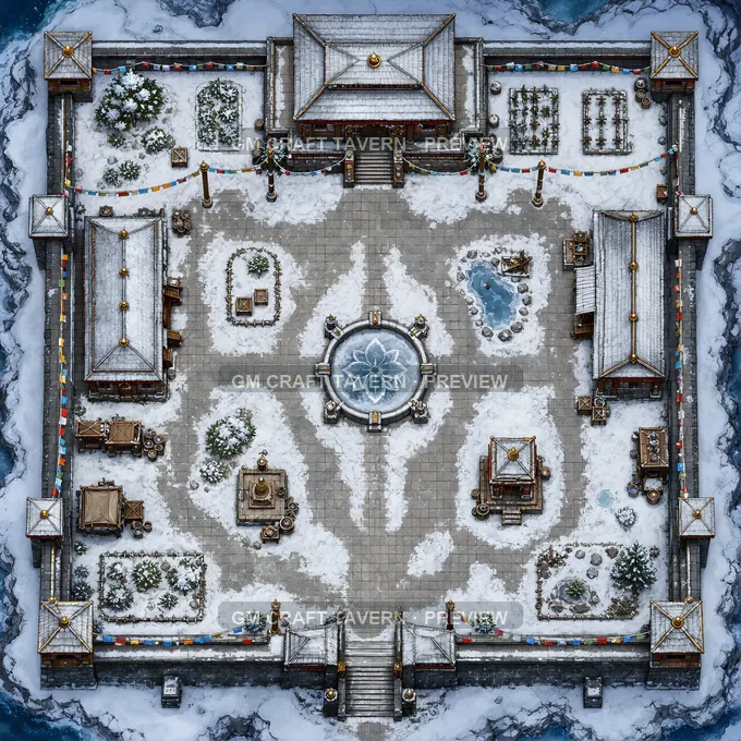 Snow Monastery Yard battlemap preview