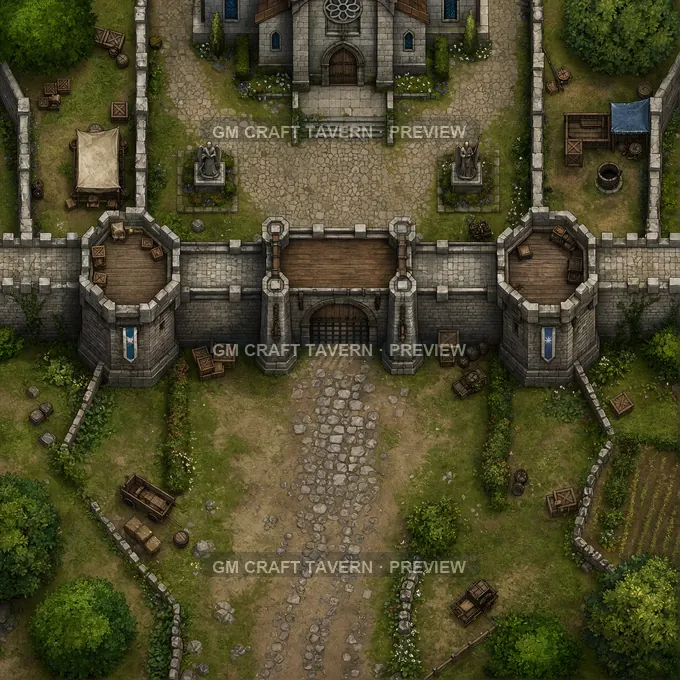 Fortified Abbey Gate battlemap preview