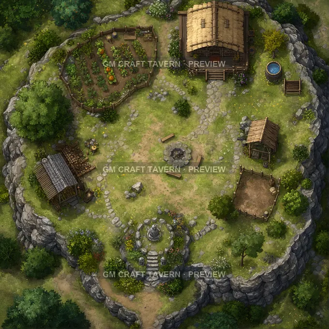 Hilltop Hermit Compound battlemap preview