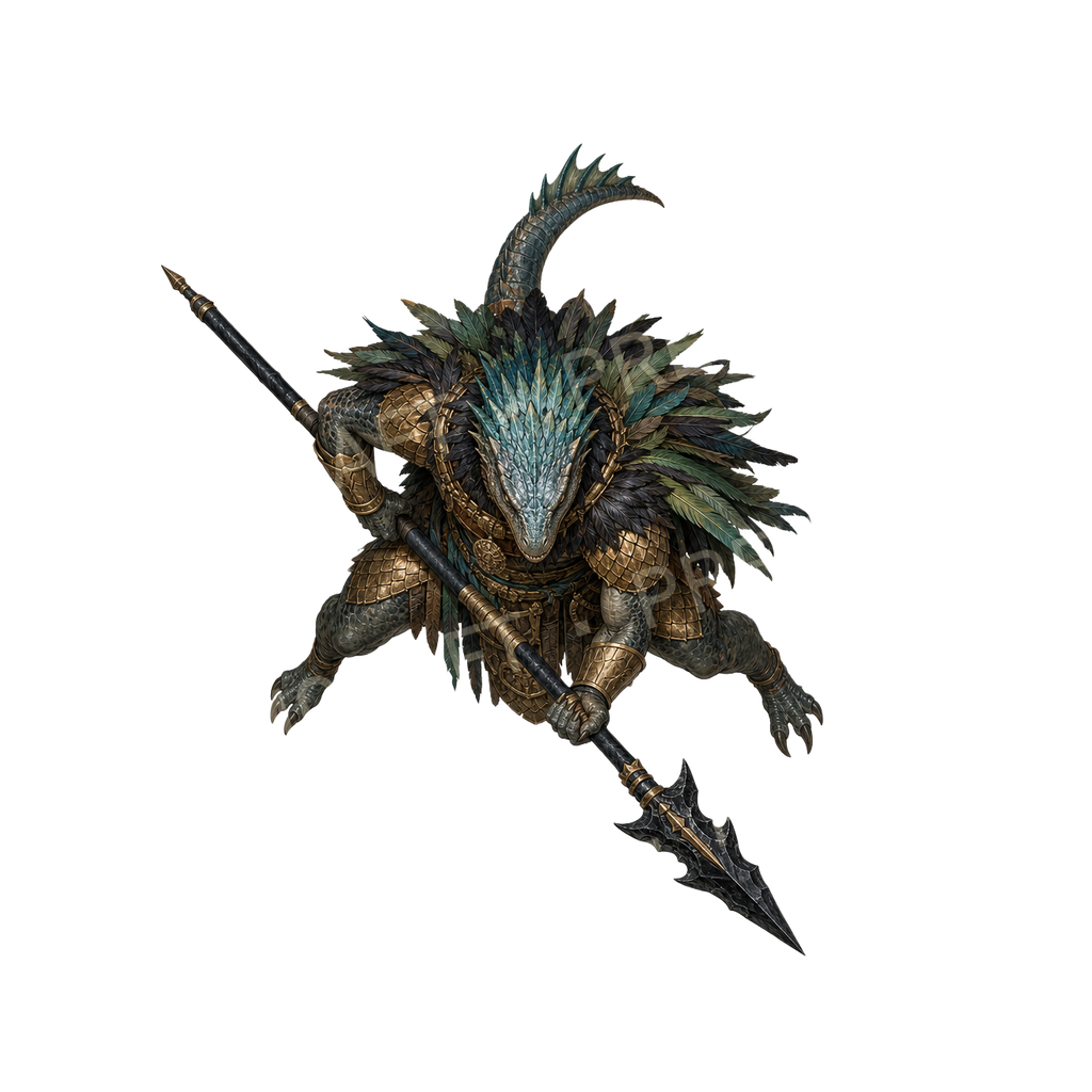 Moonfen Lizardfolk War Chief top-down token preview
