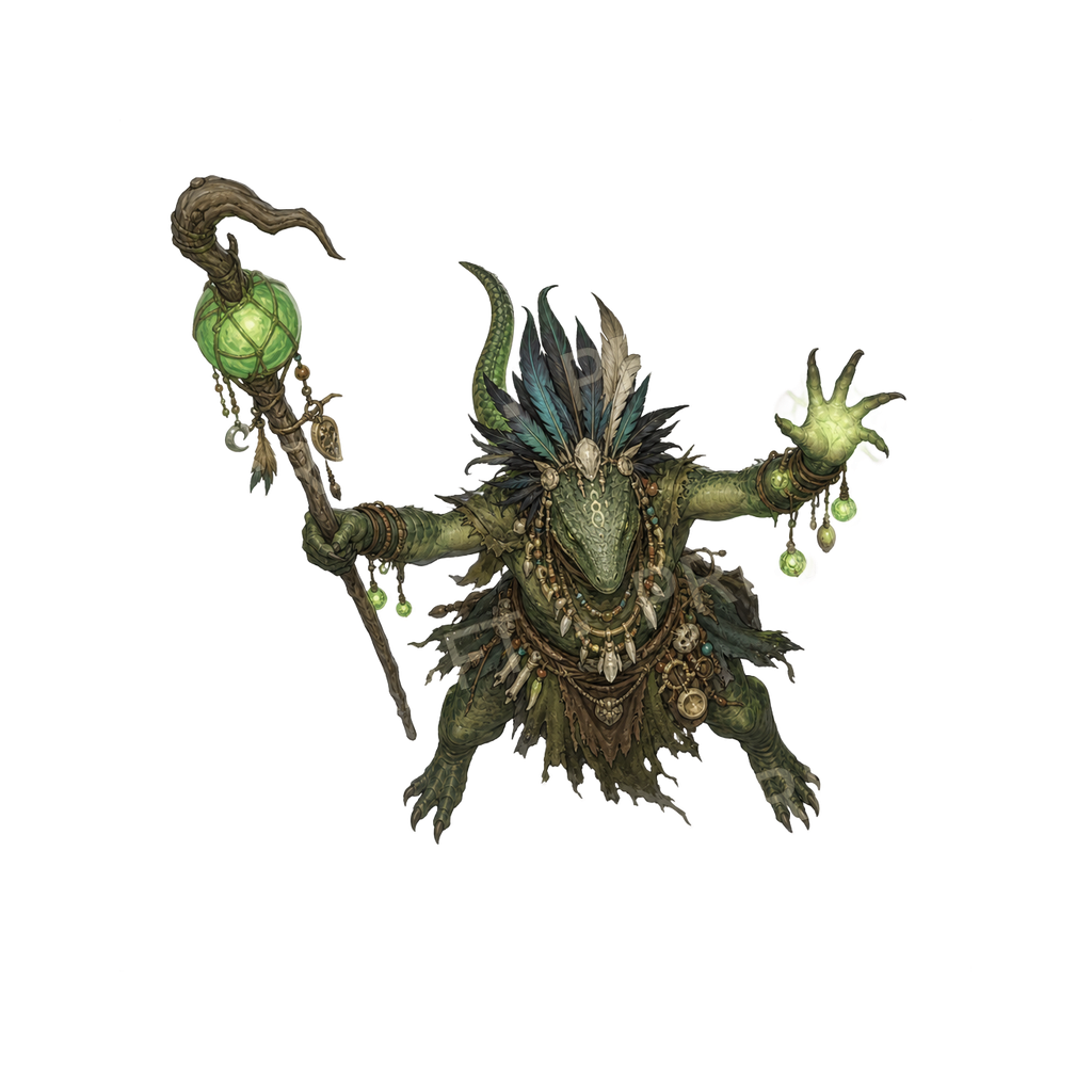 Moonfen Lizardfolk Bog Shaman top-down token preview