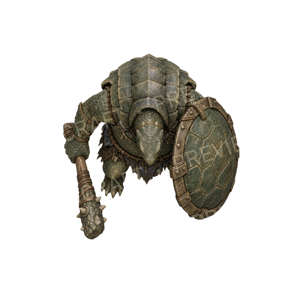 Moonfen Lizardfolk Turtle Shell Defender top-down token preview