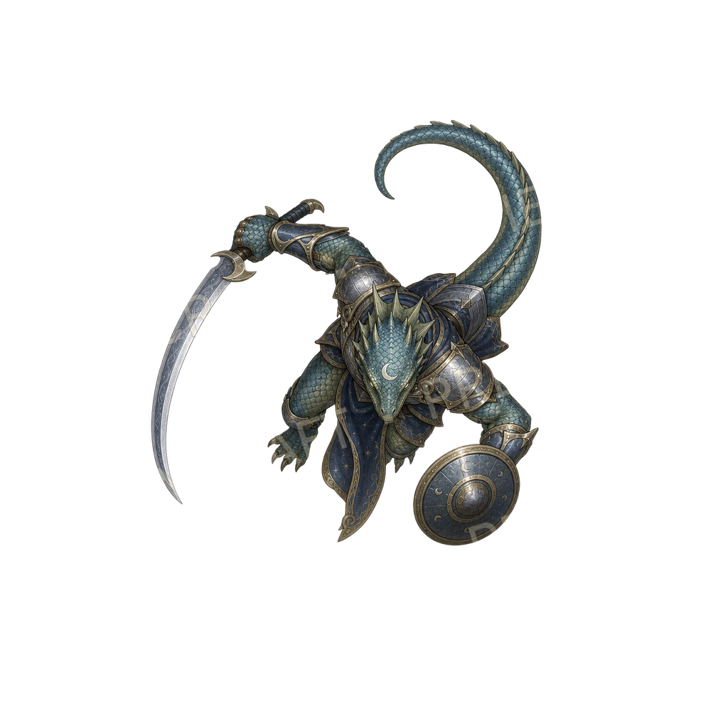 Moonfen Lizardfolk Moonblade Sentinel top-down token preview