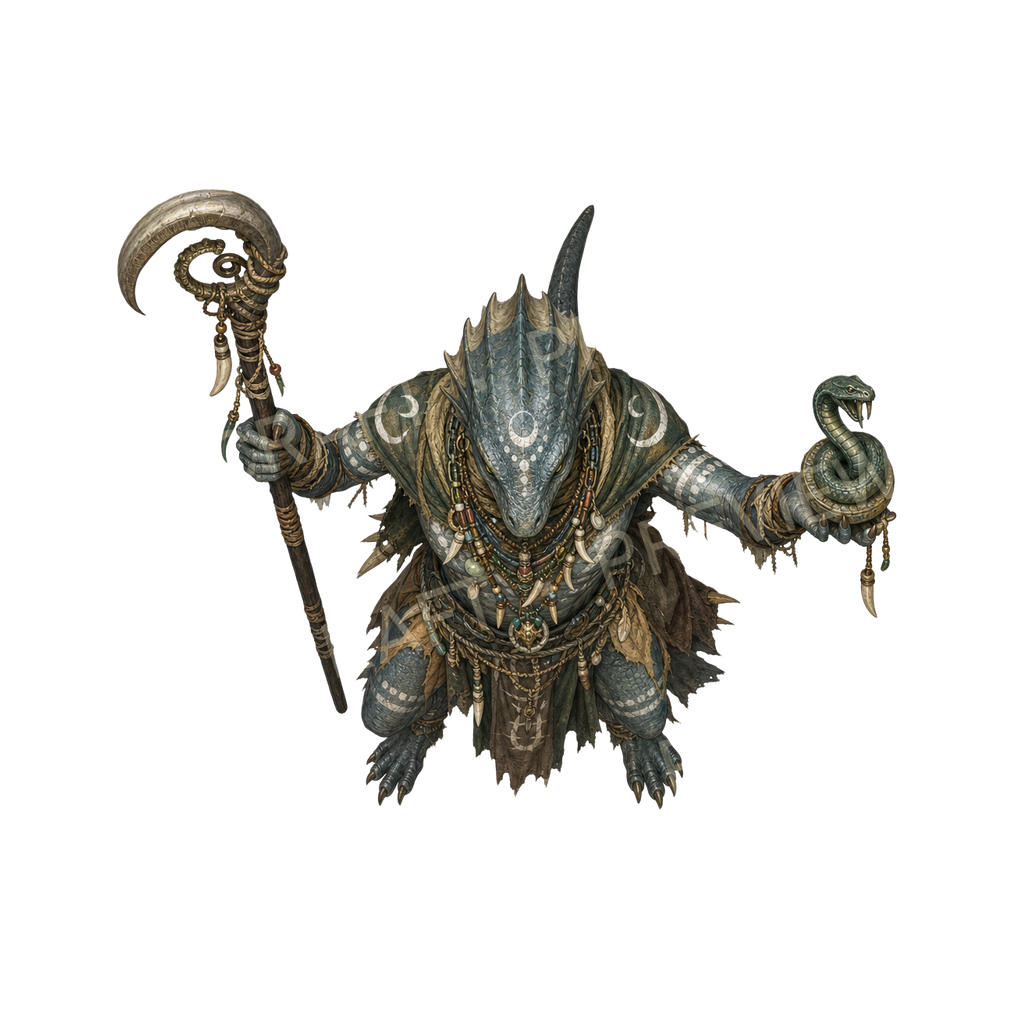 Moonfen Lizardfolk Fang Priest top-down token preview