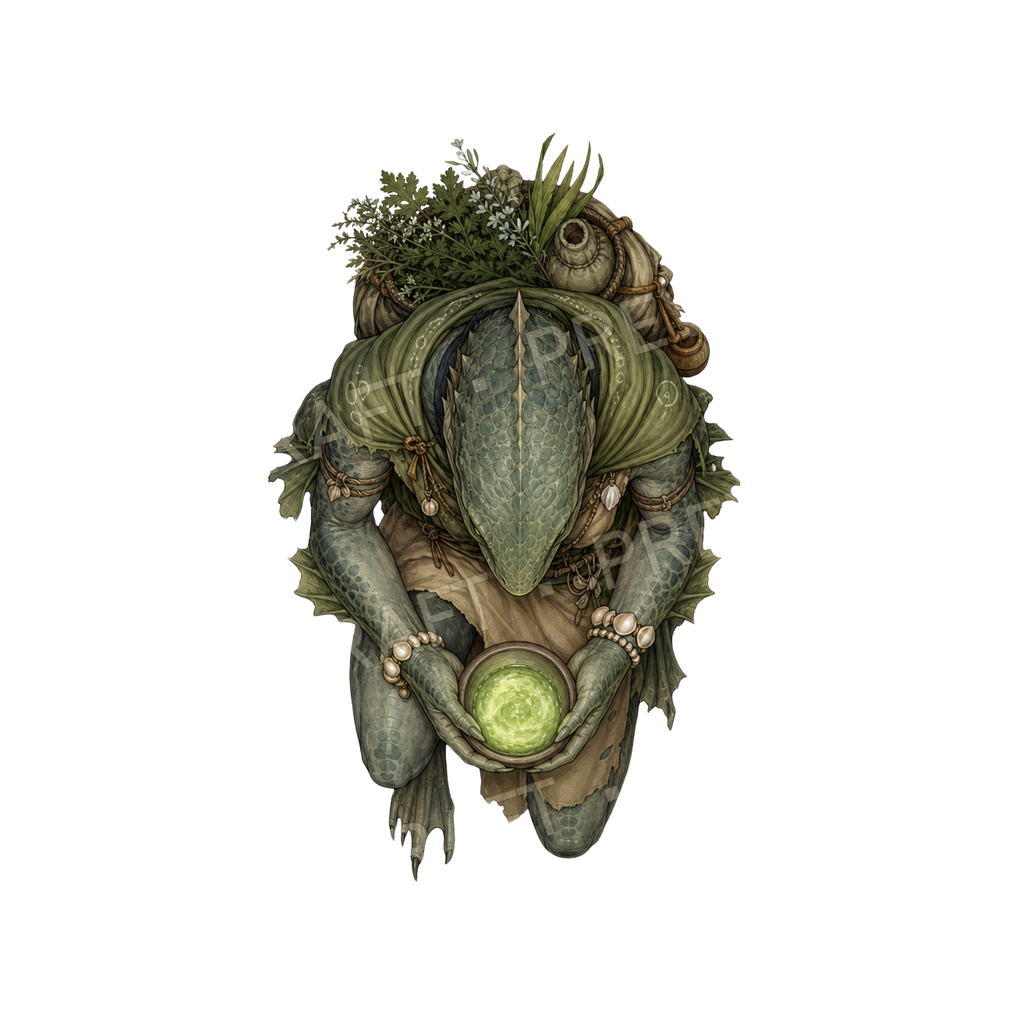 Moonfen Lizardfolk Swamp Healer top-down token preview