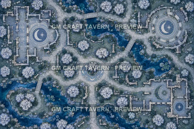 Moon Orchard Ruins battlemap preview