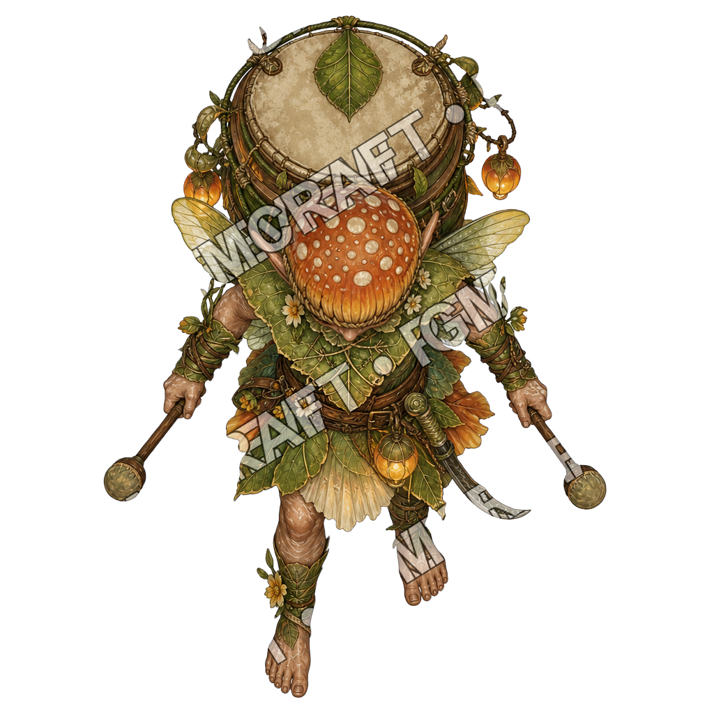 Glowing Leaf Boat Mushroom Drummer top-down token preview