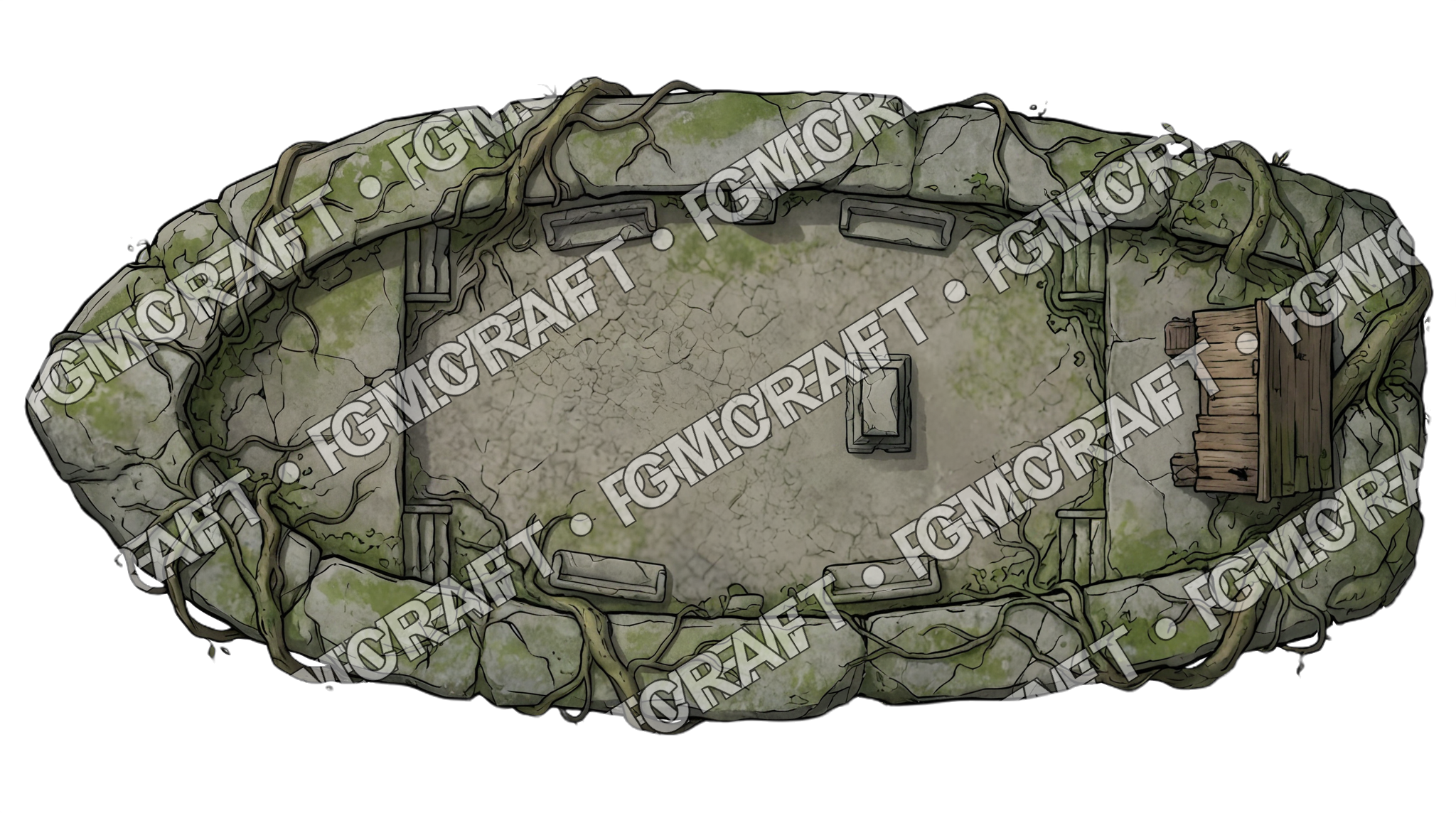 Mossy Stone Barge top-down token preview