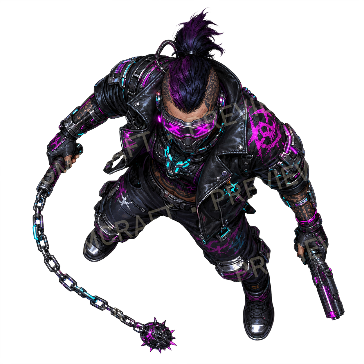 Chain Whip Fighter top-down token preview