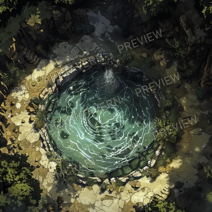 Oasis enchantée — aperçu de la battlemap d’une oasis paisible