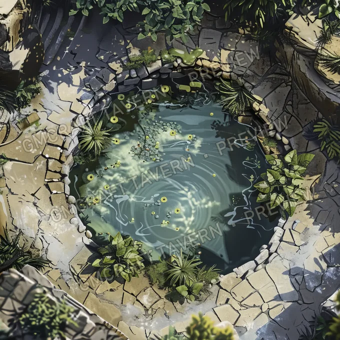 Oasis enchantée — aperçu de la battlemap d’une oasis paisible