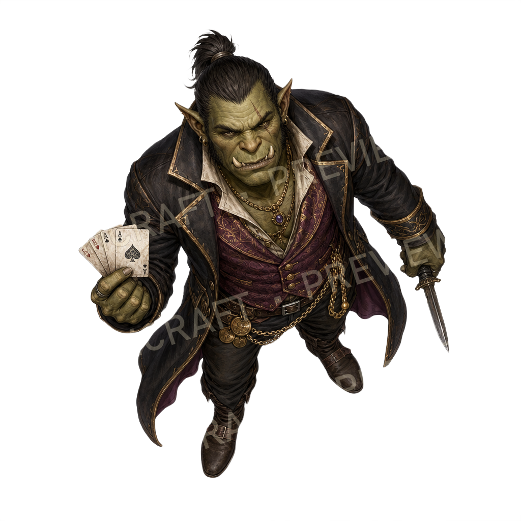 Orc Hidden Blade Gambler top-down token preview