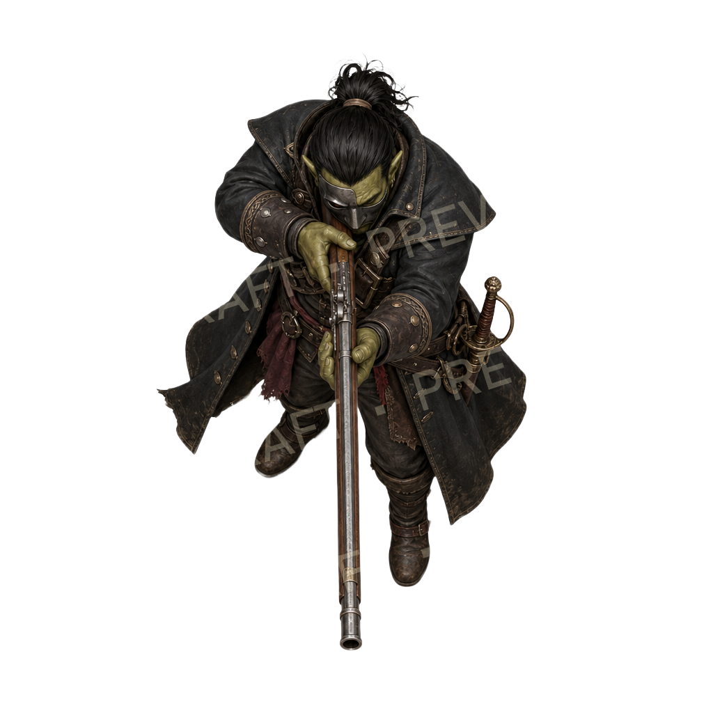 Orc Masked Musketeer Longcoat top-down token preview
