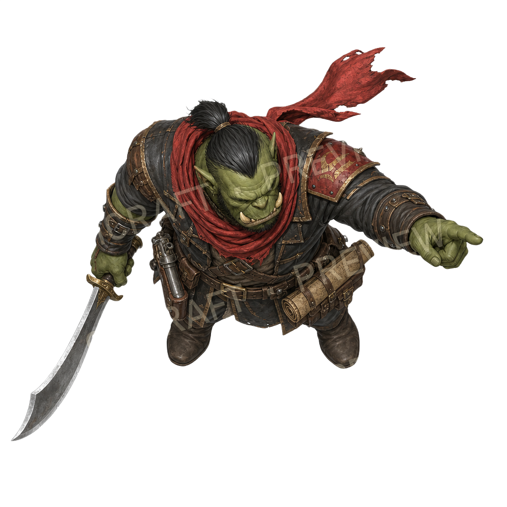 Orc Red Scarf Road Captain Saber top-down token preview