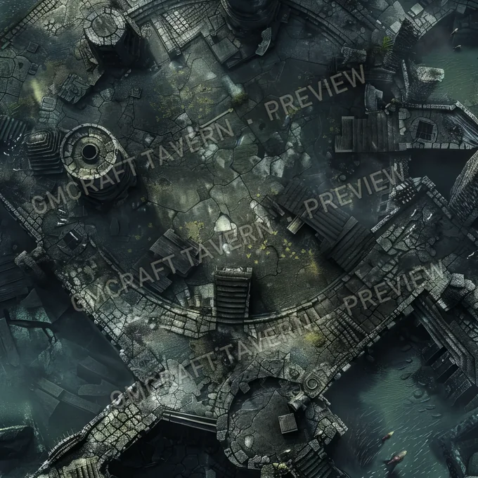Aperçu de la battlemap Submerged City Ruins Beneath Mur