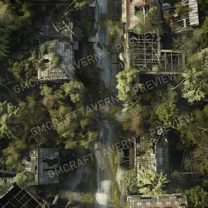 Overgrown Abandoned Neighborhood battlemap preview