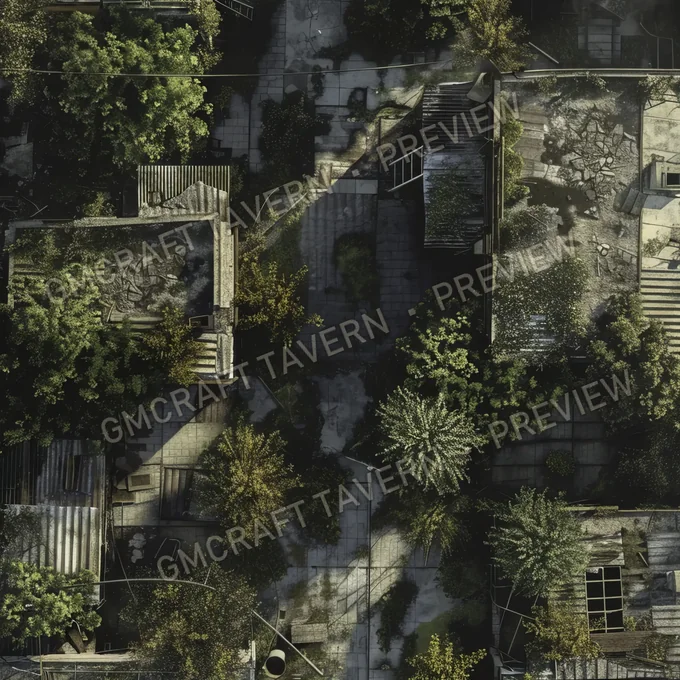 Overgrown Abandoned Neighborhood battlemap preview