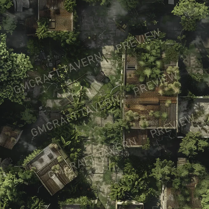 Overgrown Abandoned Neighborhood battlemap preview