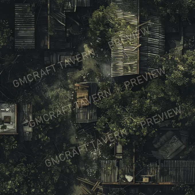 Overgrown Abandoned Neighborhood battlemap preview