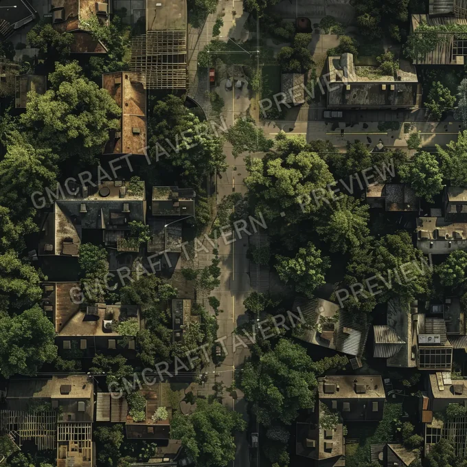 Overgrown Abandoned Neighborhood battlemap preview