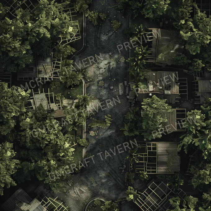 Overgrown Abandoned Neighborhood battlemap preview