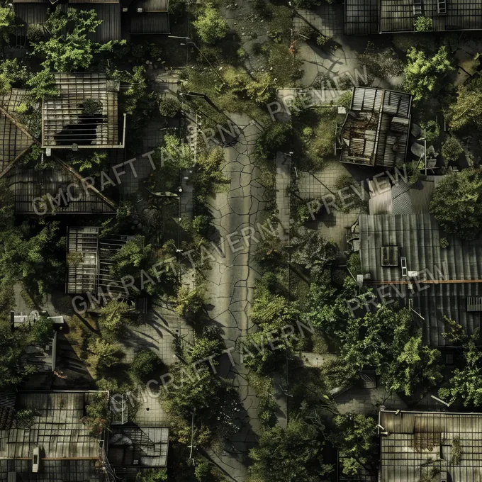 Overgrown Abandoned Neighborhood battlemap preview
