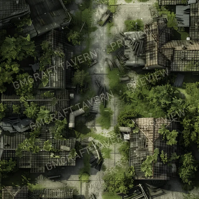 Overgrown Abandoned Neighborhood battlemap preview