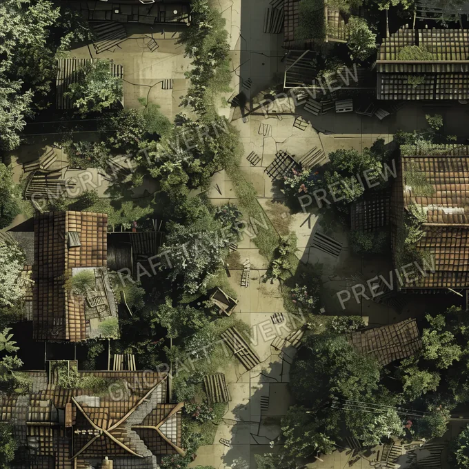 Overgrown Abandoned Neighborhood battlemap preview