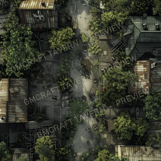 Overgrown Abandoned Neighborhood battlemap preview