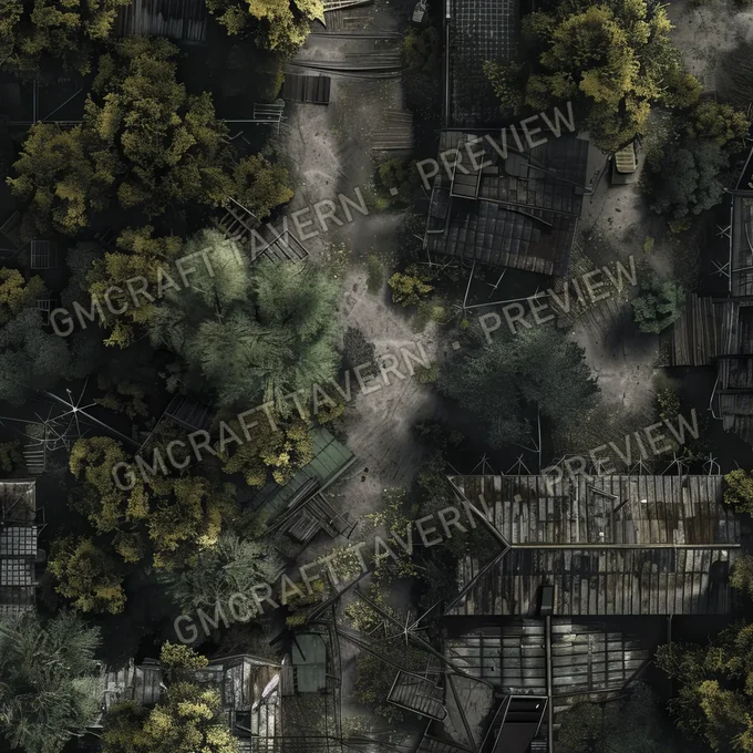 Overgrown Abandoned Neighborhood battlemap preview