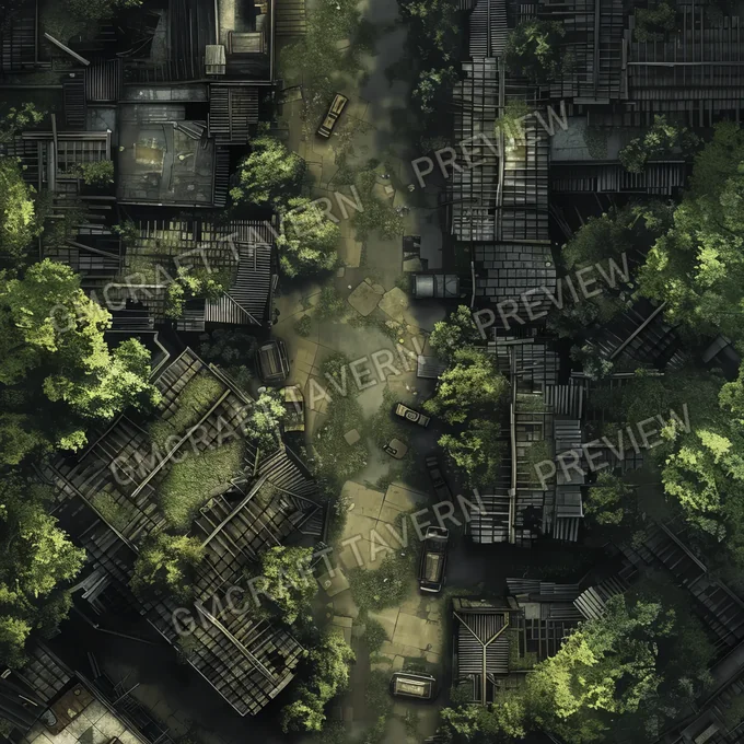 Overgrown Abandoned Neighborhood battlemap preview