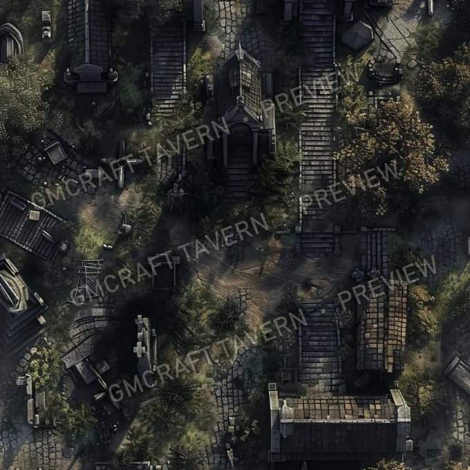 Overgrown Cemetery battlemap preview